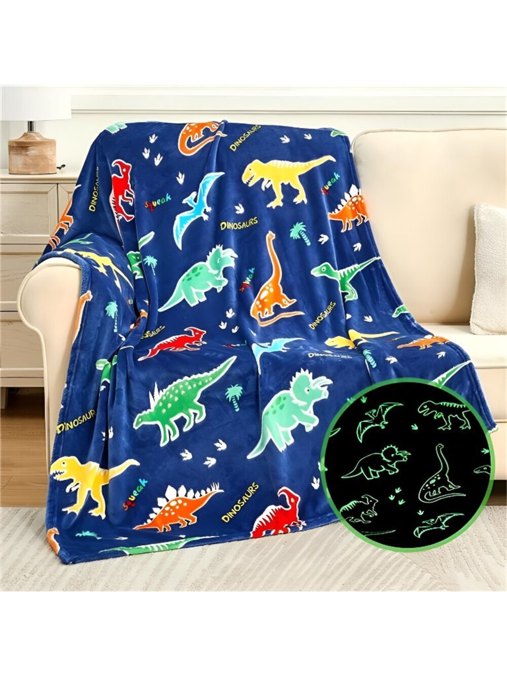 Glow in The Dark Dinosaur Blanket for Sons Daughters